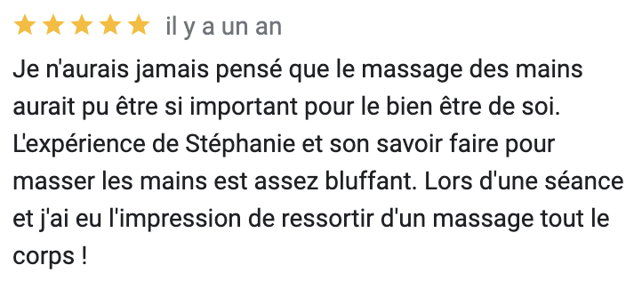 Avis 3 réflexologie palmaire réflexologie plantaire Stress Burn out Détente meilleur reflexologue Montpellier | Saint-Jean-de-Védas Stephanie Brisset